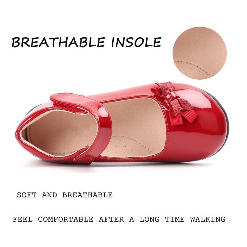 ALPHELIGANCE Girls Mary Jane Strap School Uniform Dress Flat Ballet Shoes Red - Image 3